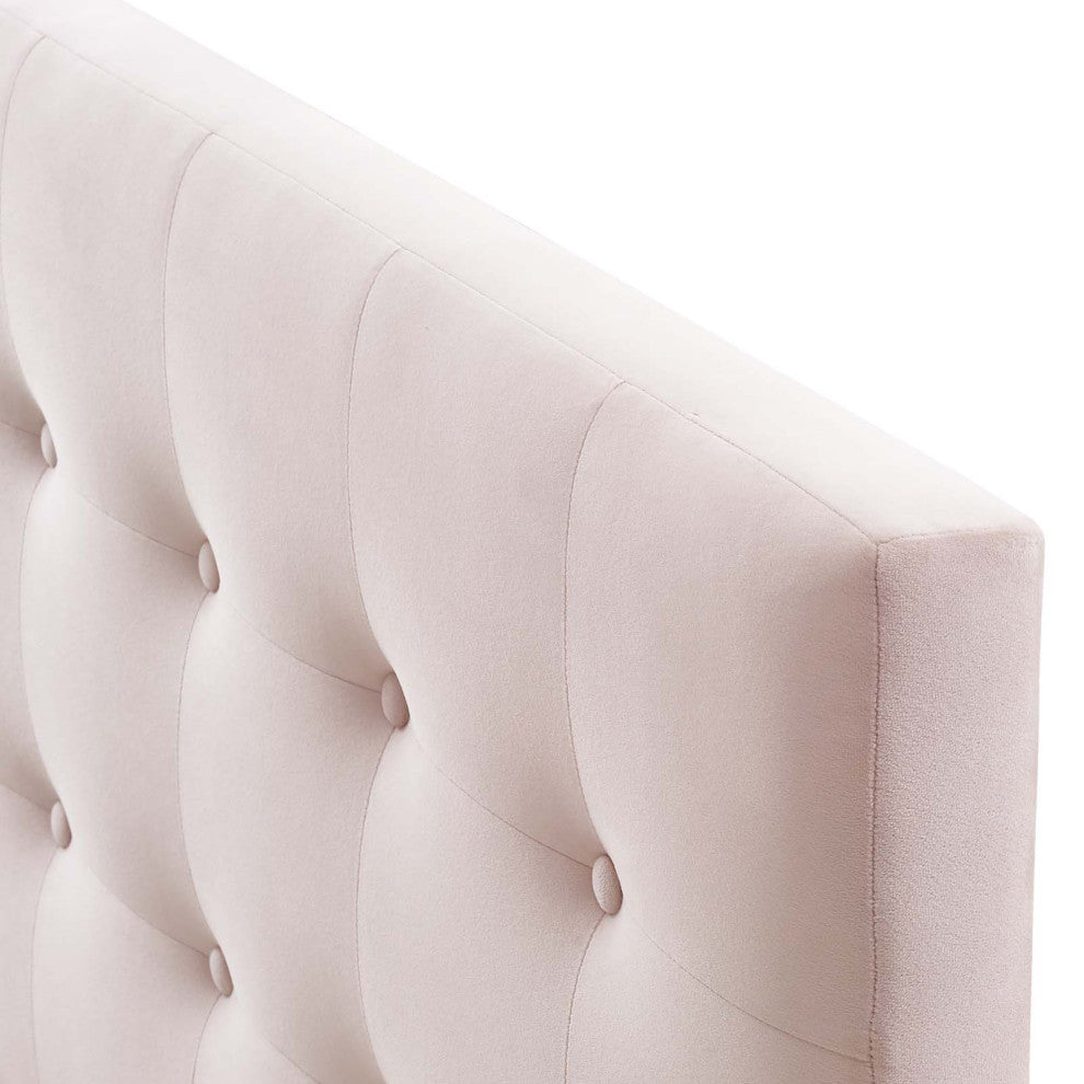 Contemporary Modern Bedroom King Size Tufted Headboard, Velvet Fabric, Pink