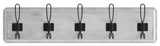 24 Inch Wall Mounted Solid Wood Storage Rack with 5 Hanging Hooks, White Wash