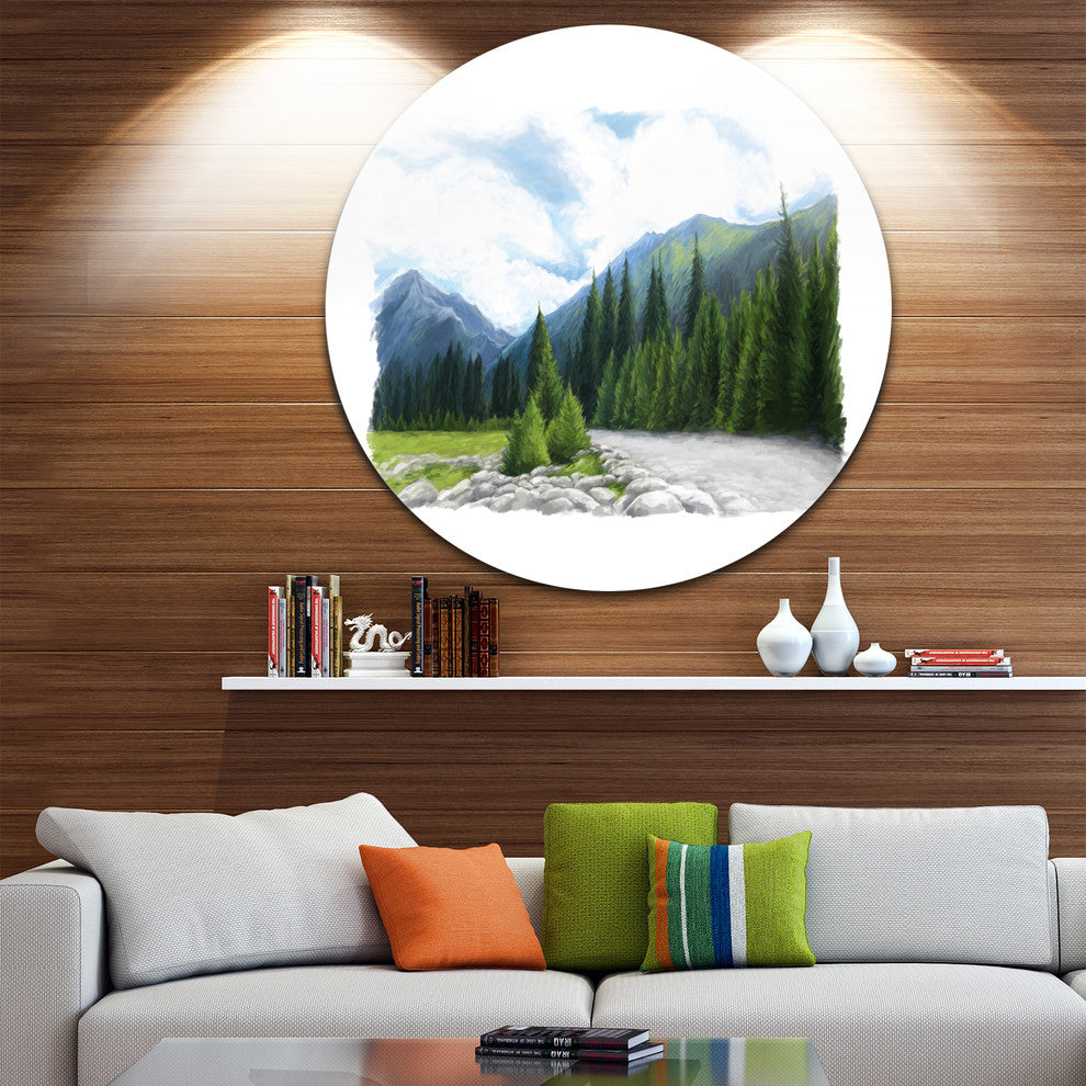 Happy Summer Pastures In Mountains, Landscape Round Wall Art, 11"