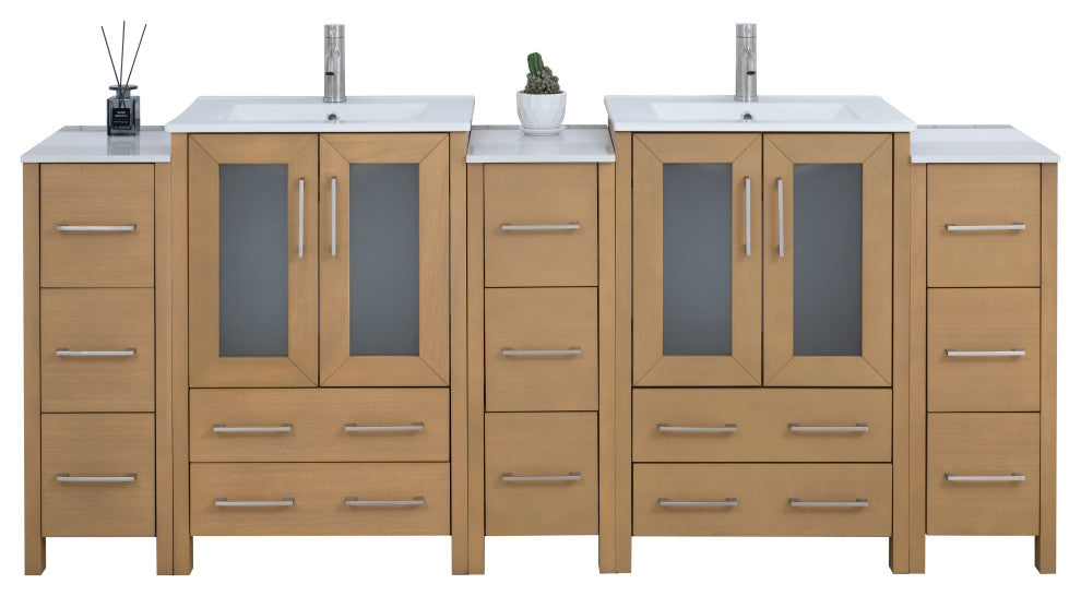 Vanity Art Freestanding Bathroom Vanity Set with Ceramic Top & Mirror