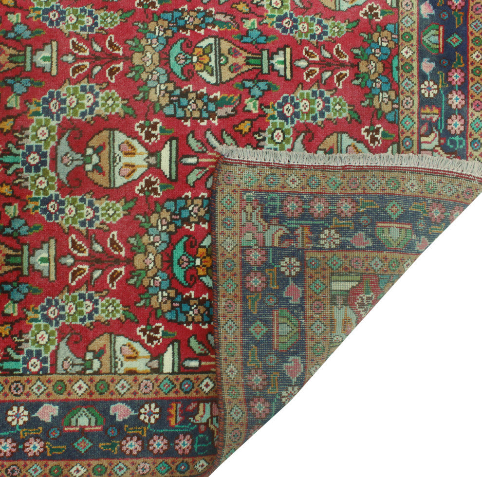 Fine Vintage Distressed Muhannad Red/Navy Runner, 3'4x9'7