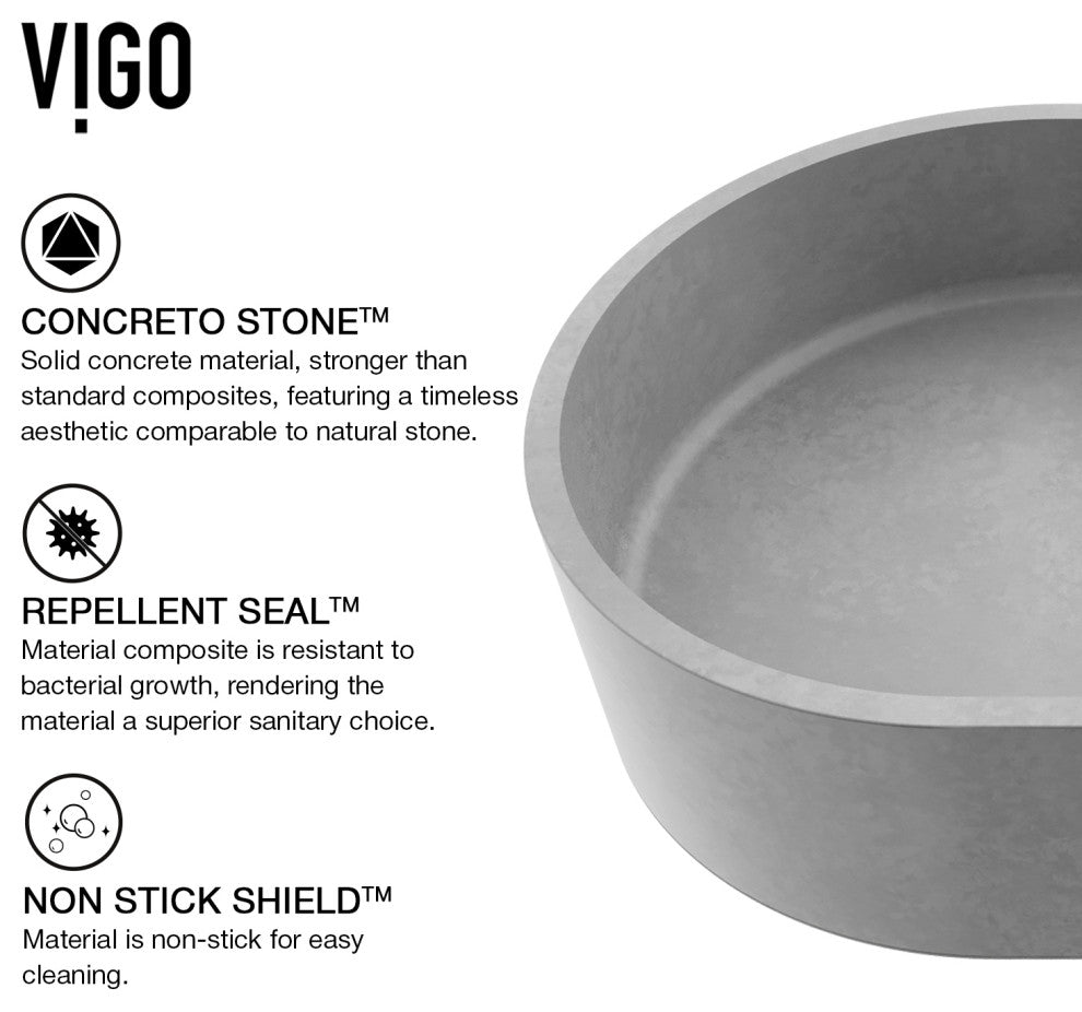 VIGO Sagrada 24"L x 14"W x 5"H Concreto Stone Oval Bathroom Vessel Sink