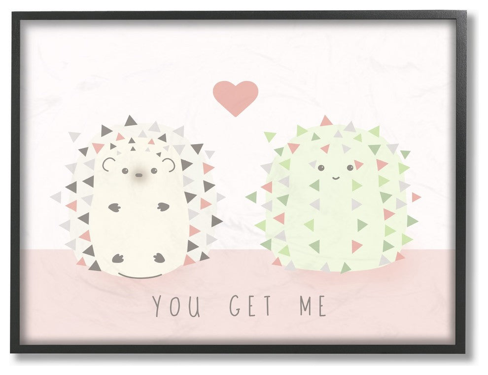 You Get Me Hedgehog & Cactus Cute Cartoon Framed Giclee Art, 11"x14"