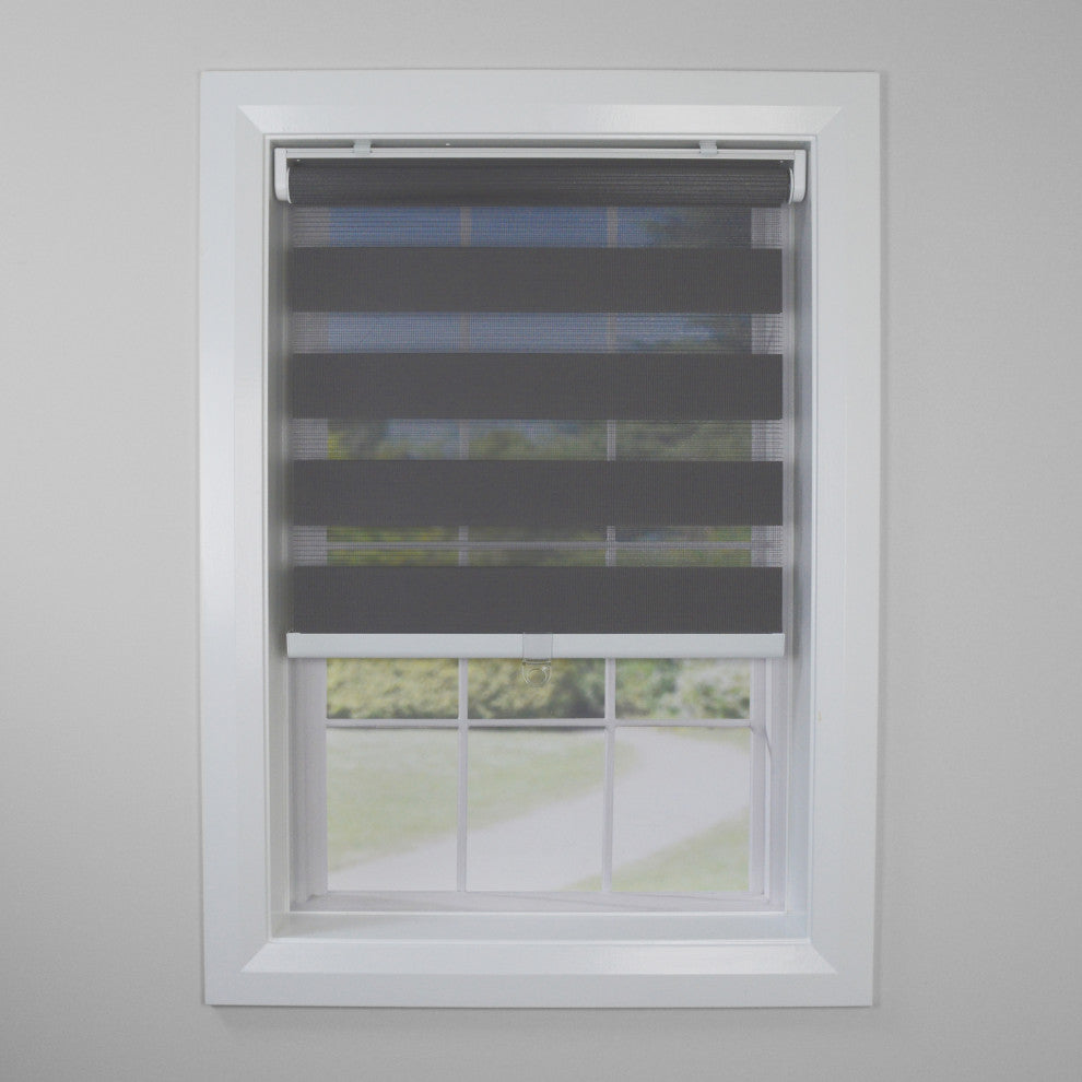 Versailles'' Cordless Zebra Slimline Privacy Shade, Charcoal, 31"x72"