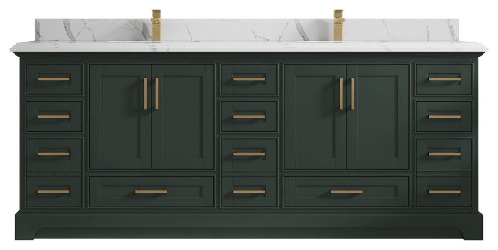 Fenway 84 Double Sink Bath Vanity in Pewter Green 1.5" Calacatta Laza