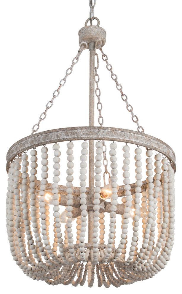 Wood Beaded Chandelier 4-light Drum Basket Ceiling Light