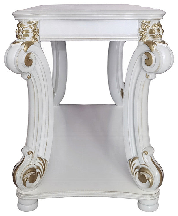 Wooden Sofa Table with Bottom Shelf in Antique Pearl
