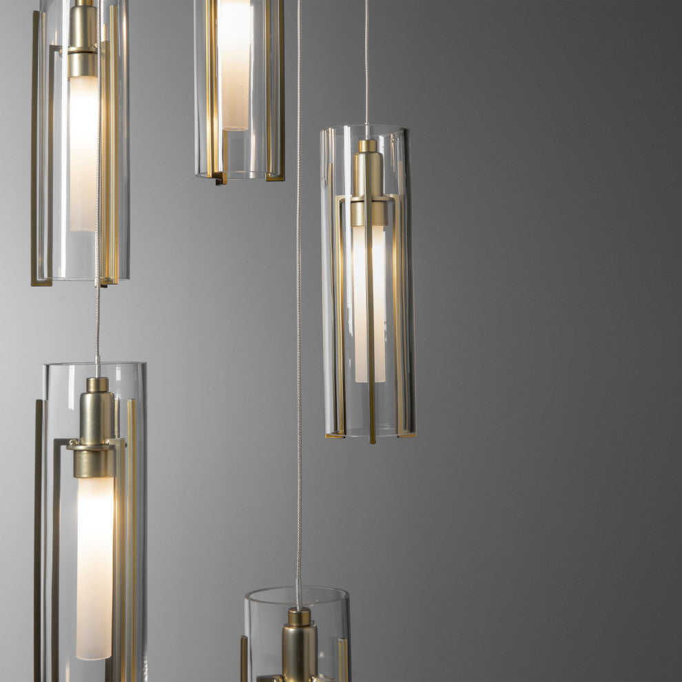 Exos Glass 5-Light Pendant Modern Brass, Clear Glass