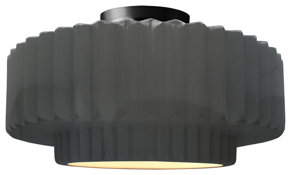 Radiance Medium Tier Pleated Semi-Flush, Gloss Gray Frame, Black Metal, LED