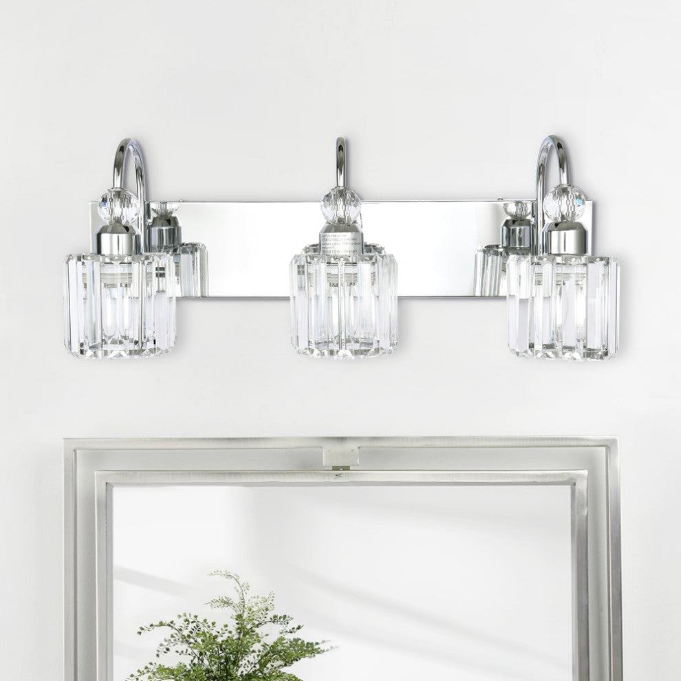 Dimmable Vanity Light With Crystal Accents, Chrome, 3 Light