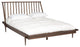 Queen Size Platform Bed, Pine Wood Construction With Spindle Headboard, Walnut