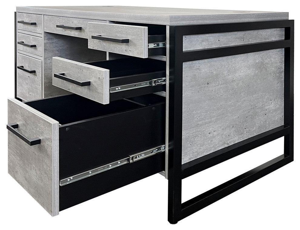 Modern Wood Laminate Double Pedestal Executive Desk, Concrete Gray