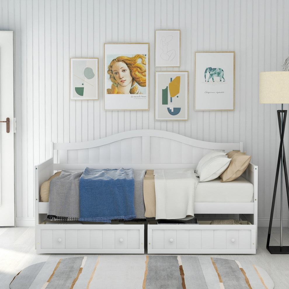 Gewnee Wood Twin Size Daybed with 2 Drawers in White