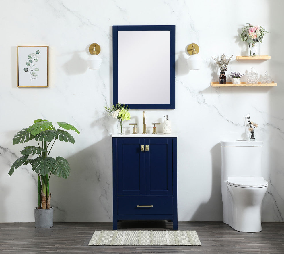 Isabel Single Bathroom Vanity, Blue, 24", Without Backsplash