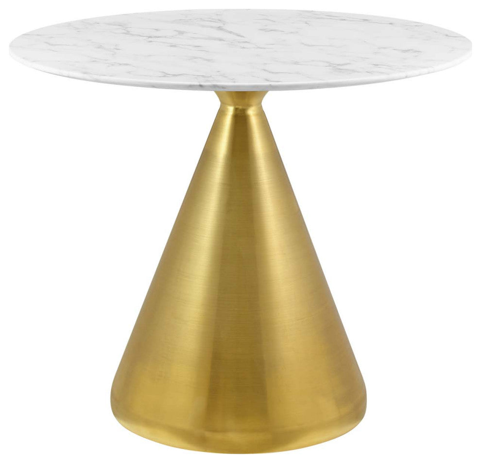 Dining Table, Round, Artificial Marble, Metal, Gold White, Modern, Cafe Bistro