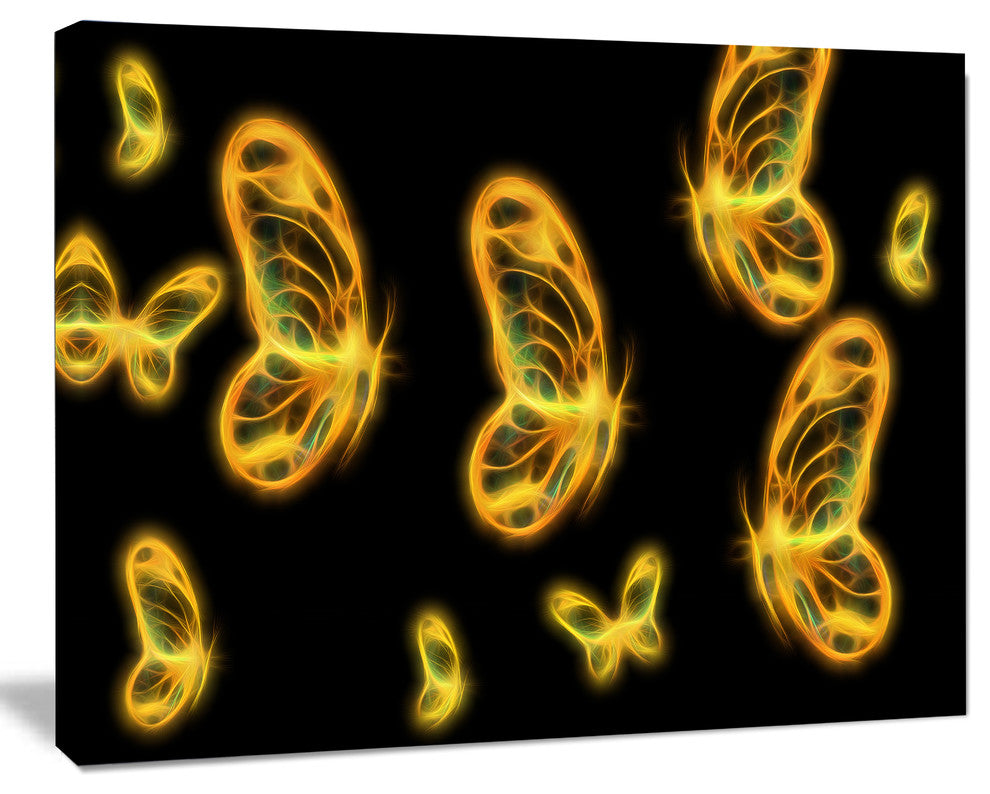 Fractal Butterflies on Dark Background, Floral Canvas Art Print, 60"x28"