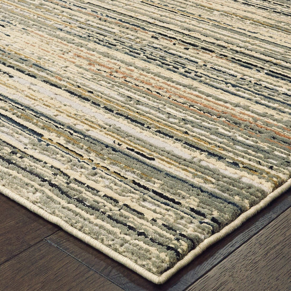 HomeRoots 7' x 10' Ivory Sage Abtract Lines Indoor Area Rug