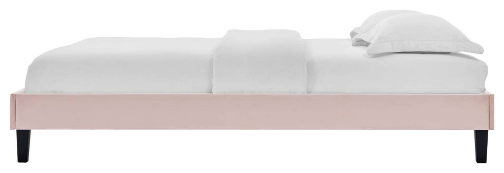 Platform Bed Frame, King Size, Velvet, Pink, Modern Contemporary, Bedroom Master