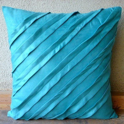 Contemporary Turquoise, Blue 14"x14" Faux Suede Fabric Pillowcase