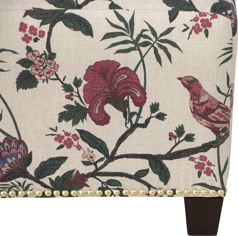 Quinn Square Nail Button Ottoman, Shaana Holiday Red