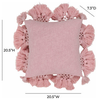 Stone Washed Blush Pink Cotton Tasseled Pillow