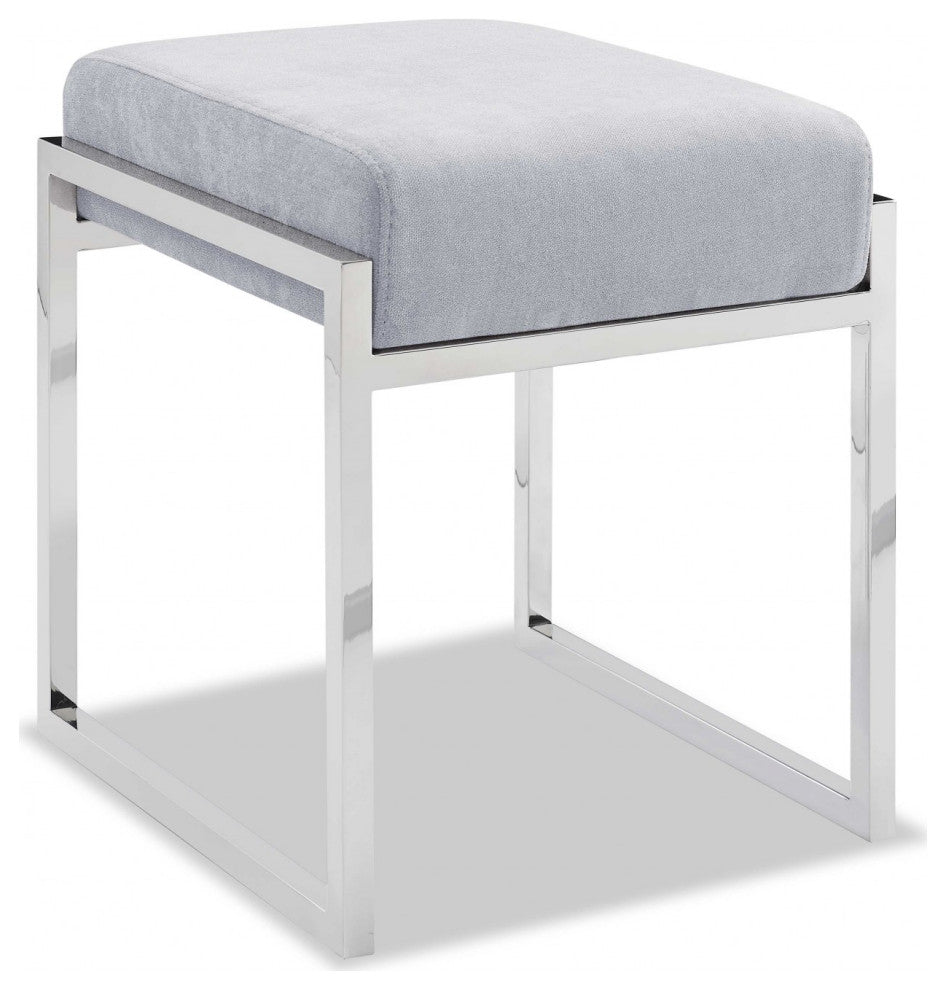 HomeRoots Ottoman Light Gray Fabric Stainless Steel Base