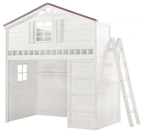 Acme Tree House Twin Loft Bed Pink and White Finish