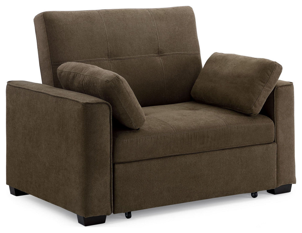 Nantucket Pull-Out Chenille Sleeper Sofa With Accent Pillows, Cappuccino, Queen