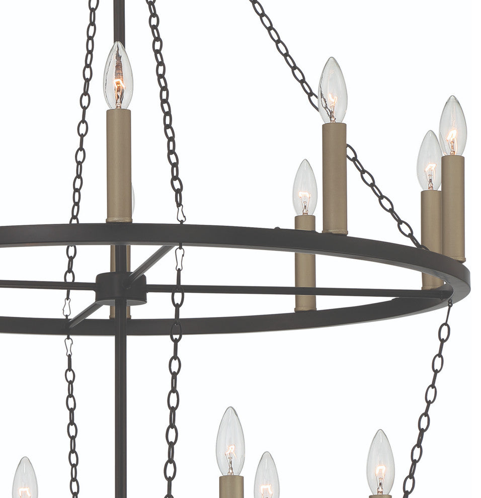 16-Light Candle Style Wagon Wheel Chandelier, Classic Black/Brass Dust