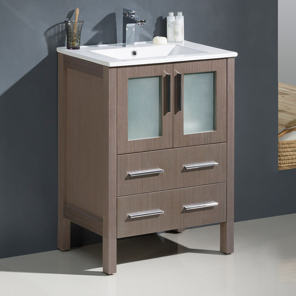 Torino 24" Bathroom Cabinet, Base: Gray Oak, With Top, Integrated Sink
