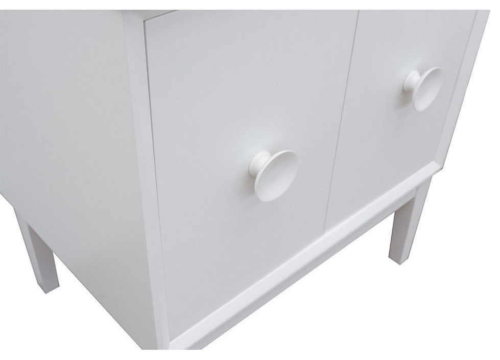 31" Single Vanity, White Finish With White Engineered Stone Top And Oval Sink