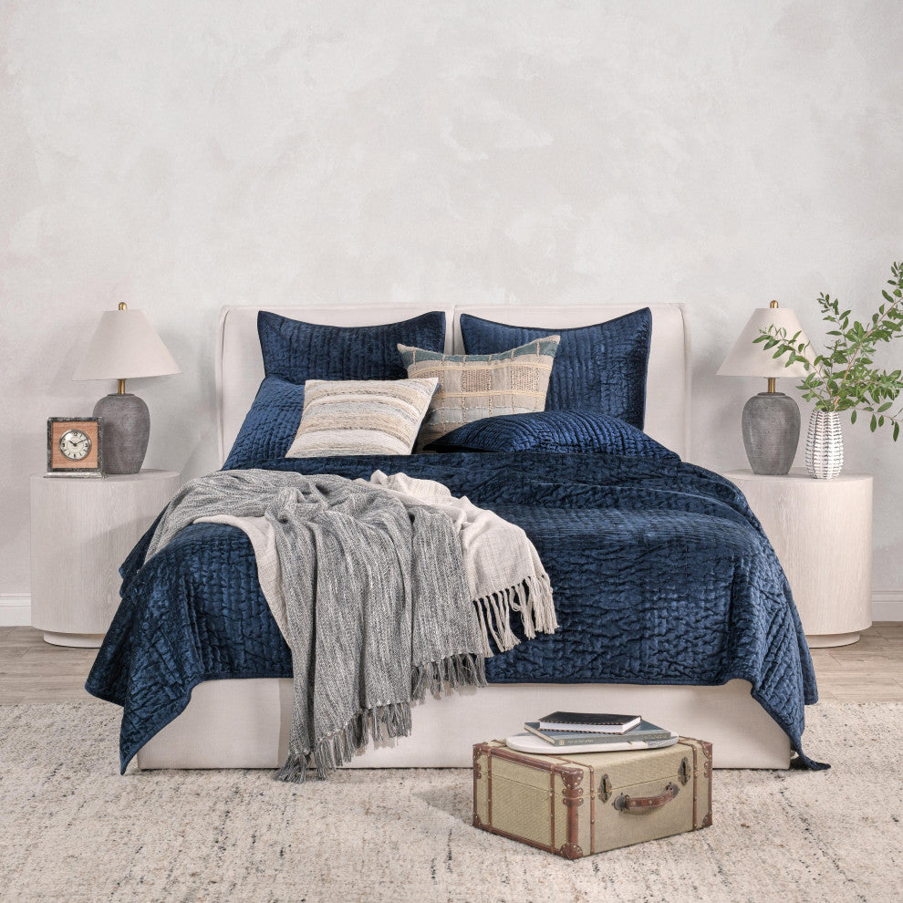 Dimitry Velvet Quilt by Kosas Home, Ocean Blue, King
