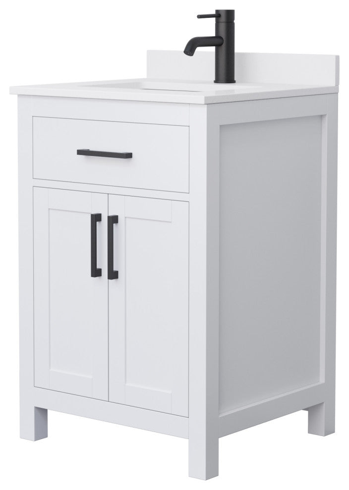 Beckett 24" White Single Vanity, White Cultured Marble Top, Black Trim