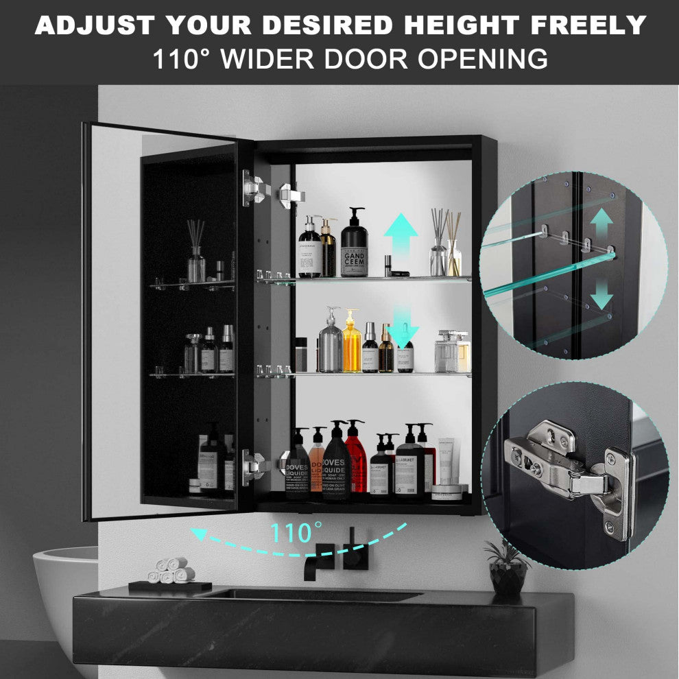 39"x30" Surface Mount Frameless Aluminum LED Medicine Cabinet With Anti-Fogger