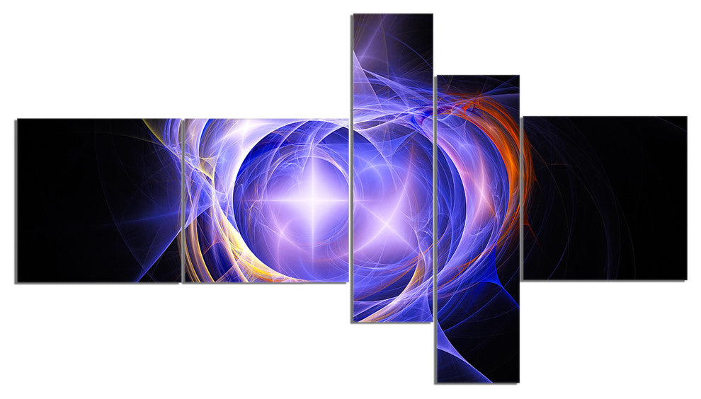 Supernova Explosion Blue, Abstract Print On Canvas, 60"x32", 5 panels
