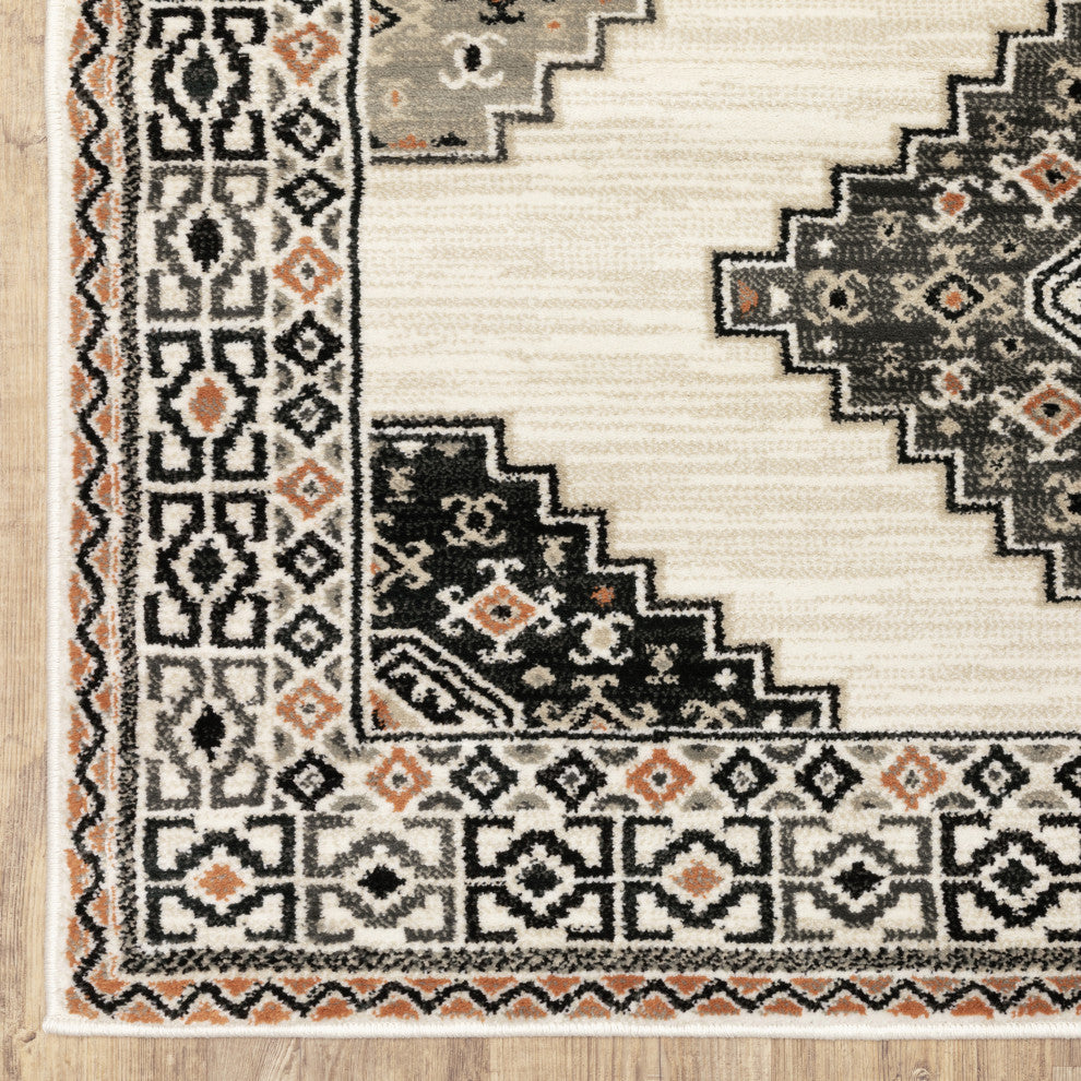Garson Diamond Medallions Area Rug, Ivory, 1'10"x7'6"