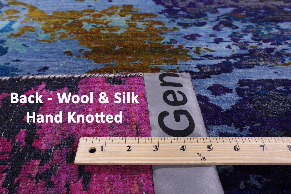 Wool and Silk Abstract Hand Knotted Rug 8' 0" X 10' 3" Q9099