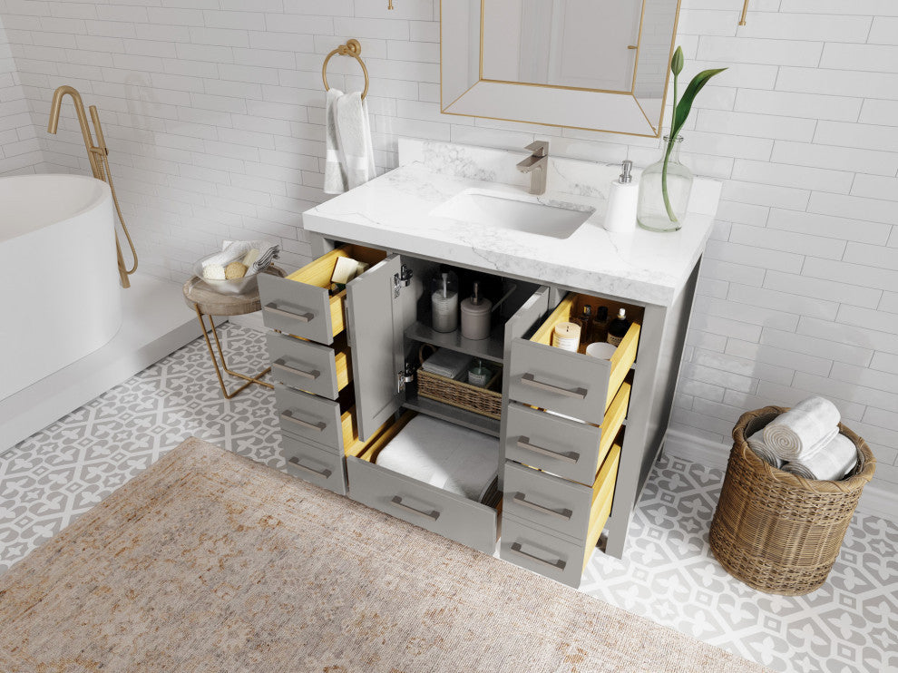 Malibu 42 Single Sink Bath Vanity in Elephant Skin Gray 2" Piatra Gray