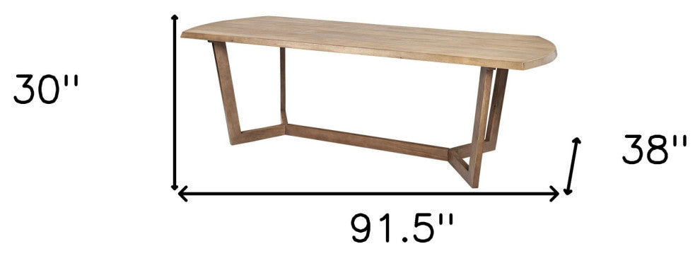 92" Natural And Brown Solid Wood Trestle Base Dining Table
