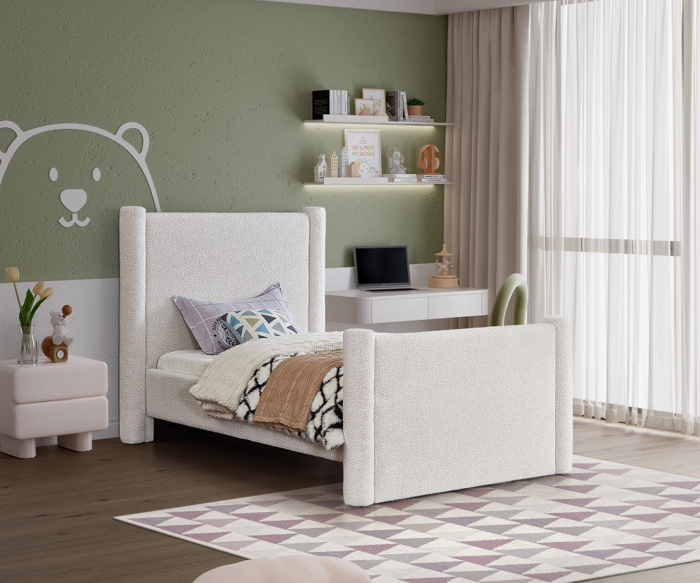 Elias Upholstered Bed, Cream, Twin, Boucle Fabric