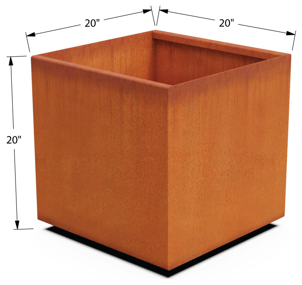 Corten Steel Planter, Cube Medium - 20"lx20"wx20"h
