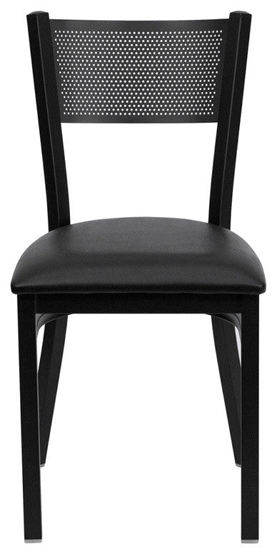 Dyersburg Metal Chair Black Grid Back, Black Vinyl Seat