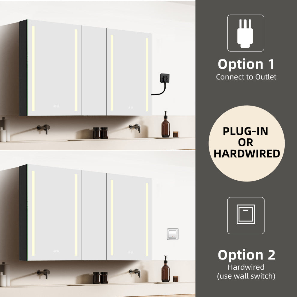 50"x30" Surface Mount Frameless LED Medicine Cabinet With Anti-Fog and Dimmable, Right Door