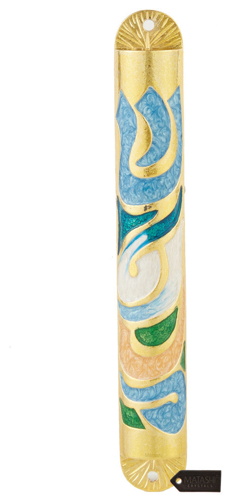Matashi Gold Hand Painted Enamel 6'' Mezuzah