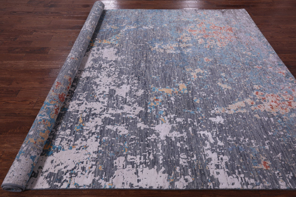 8' 2" X 10' 2" Hand-Knotted Abstract Wool & Silk Rug - Q13518