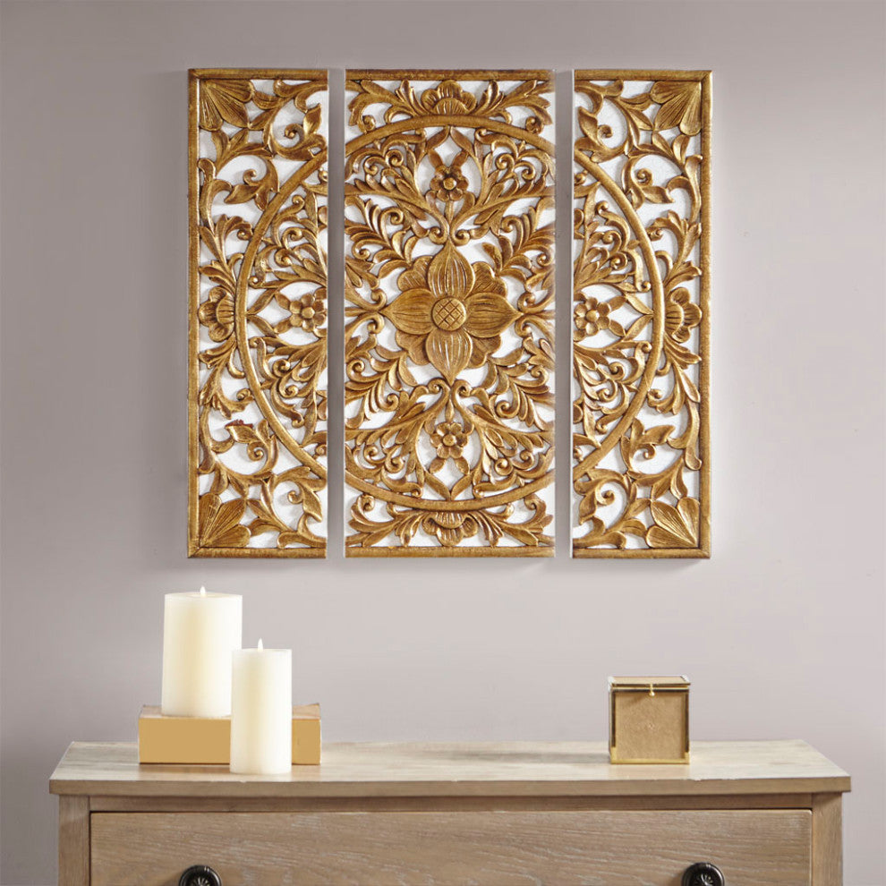 Madison Park Gold Medallion Triptych 3-Piece Dimensional Wall Art