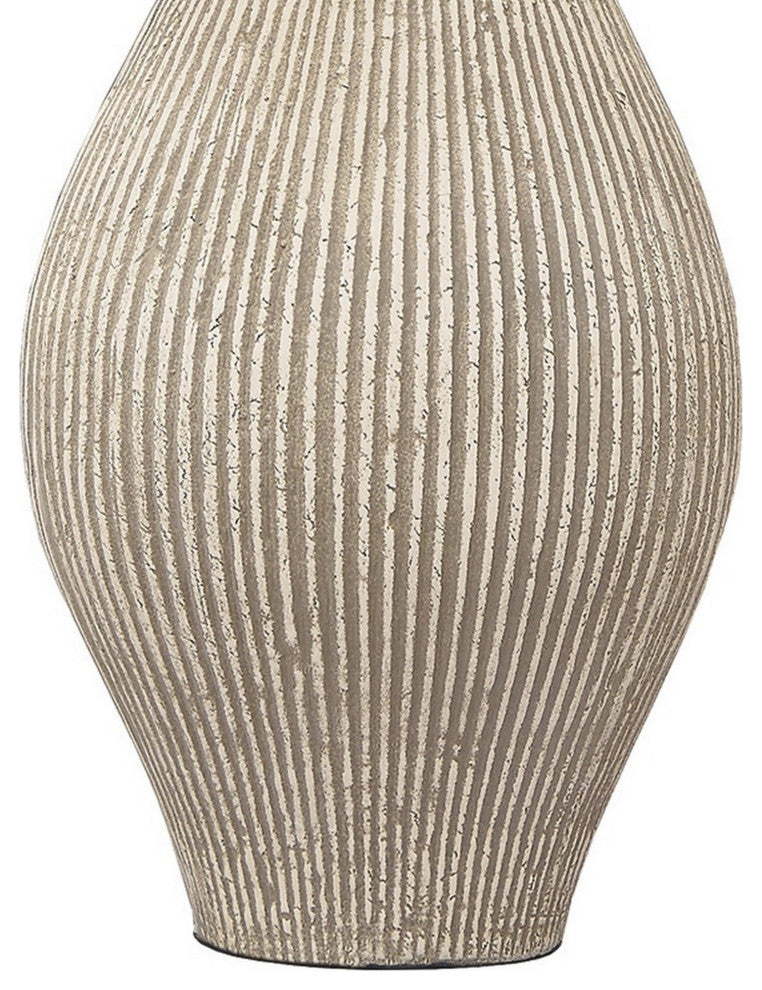 Benzara BM230940 Drum Shade Table Lamp With Paper Composite Base, Beige