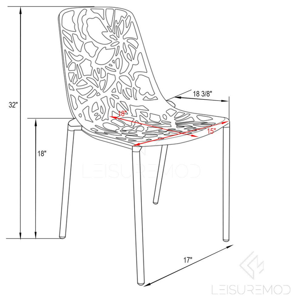 LeisureMod DC23PU4 Modern Devon Aluminum Chair, Set of 4