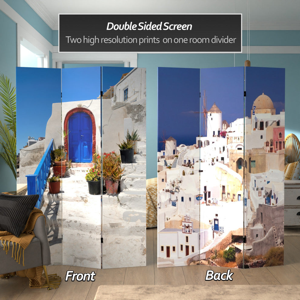6' Tall Double Sided Santorini Greece Room Divider