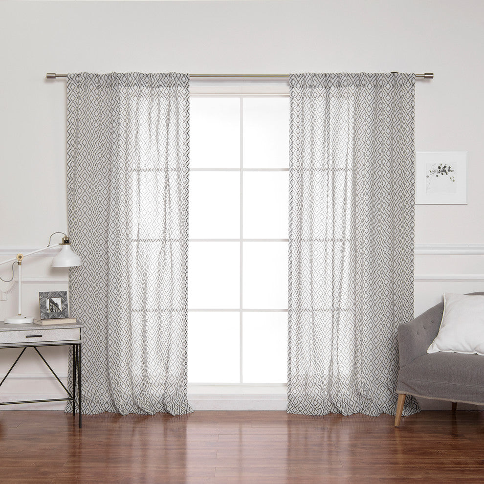 Faux Linen Diamond Trellis Curtains, Black, 52"x84", Set of 2